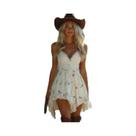 Vestido ocidental cowgirl vintage com suspensório floral e bainha irregular