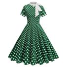Vestido ODIZLI vintage anos 50 com poás e gola com laço, midi