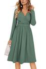 Vestido OUGES, outono de 2024, decote em V, manga comprida com bolsos, cinza, verde