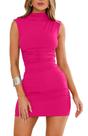 Vestido OWIN 2025 Sexy, com gola simulada, sem mangas, franzido, vermelho