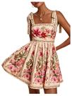 Vestido OYOANGLE Boho Floral Mini Sem Mangas com Amarração nos Ombros