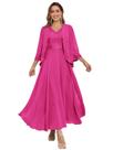 Vestido para a mãe do noivo CDSSL com decote em V e chiffon rosa choque