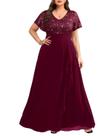 Vestido Pinup Fashion Borgonha, lantejoulas, chiffon, decote em V, tamanho plus size
