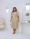 Vestido Plissado Nude Midi Feminino Terra Prometida Cor:NudeTamanho:G
