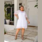 Vestido Plus Size Alça Fina em Viscolycra e Tule