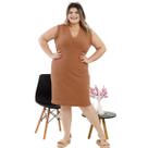 Vestido Plus Size Básico Ribana Decotado Sem Mangas Moda Primavera Verão Praiano 3068A