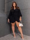 Vestido Plus Size Curto Envelope Manga Longa Casual Elegante Ajustável Moda Fashion