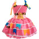 Vestido Plus Size de Festa Junina Rosa de Luxo Com Bandeirinhas e Bolsa Confortável Tecido Estica