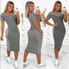 Vestido Plus Size em Malha Canelada Cinza