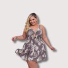 Vestido Plus Size Estampado Rodado Alça Elastec Cintira 0594 Vestido Plus Size Estampado Rodado Alça Elastec Cintira 0594