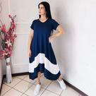 Vestido Plus Size Evangelico de Bico com Manga Mega Luxuoso Azul com Branco Mullet Vestido Plus Size Evangelico de Bico com Manga Mega Luxuoso Azul com Branco Mullet
