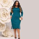 Vestido Plus Size Feminino Midi Manga Comprida Viscolycra Azul Petroleo Off Tamanho GG