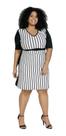 Vestido Plus Size Listrado E Preto - Decote V E Conforto