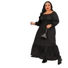 Vestido Plus Size Longo Com Manga Longa Tecido Em Duna Trabalhado