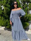 Vestido plus size longo xadrez ajustável ao corpo adulto festa junina moda gestante moda evangelica