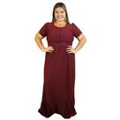 Vestido Plus Size Malha em Crepe Vinho Longo de Manga