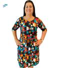 Vestido Plus Size Manga 3/4 Feminino Estampado confortável Tamanho Único