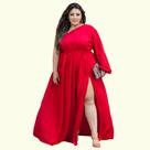 Vestido Plus Size Manga Nula Com Fenda Lateral Festa Convidada Madrinha Casamento
