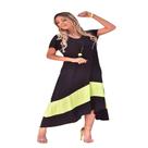 Vestido Plus Size Mullet de Bico com Manga Mega Luxuoso Preto com Verde Lima