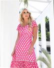 Vestido Poá corpo Franzi Rosa com bolinhas brancas Tamanho 42