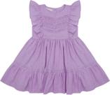 Vestido poa pregas e rendas lilás
