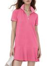 Vestido polo com gola Flygo, manga curta, babado, rosa pique