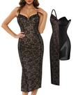 Vestido Popilush, espartilho de renda, Bodycon Midi, preto