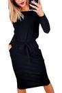 Vestido Preto de Manga Longa com Cinto para Amarrar PRETTYGARDEN Feminino Tamanho S