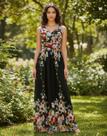 Vestido preto Floral Longo Seda Chiffon Casamento R-56