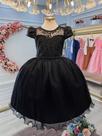 Vestido Preto Infantil Social com Renda para Festa Luxo