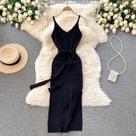 Vestido Preto Sem Mangas Com Fenda Para Mulheres, Verão 2024, Sexy, Bodycon, Costas Descobertas,