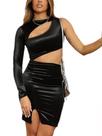 Vestido preto veludo recortes uma manga só Vestido preto veludo recortes uma manga só
