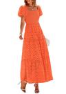 Vestido PRETTYGARDEN 2025 com Decote Quadrado e Bordado XL Laranja