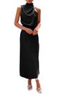 Vestido PRETTYGARDEN 2025 de Cetim Sem Mangas com Gola Alta Tamanho G