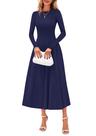 Vestido PRETTYGARDEN 2025 de manga comprida plissado Midi Navy S
