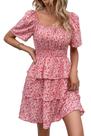 Vestido PRETTYGARDEN 2025 Floral de Verão com Babados Vermelho e Rosa Tamanho L