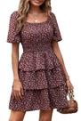 Vestido PRETTYGARDEN 2025 Floral de Verão com Decote Quadrado Tamanho S - Café