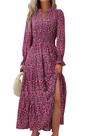 Vestido PRETTYGARDEN 2025 Floral Vermelho Preto Manga Longa P