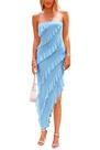 Vestido PRETTYGARDEN 2025 Largo Sin Tirantes con Volantes Azul Claro Talla M