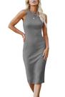 Vestido PRETTYGARDEN 2025 Midi Justo Sem Mangas Cinza M
