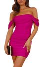 Vestido PRETTYGARDEN 2025 Ombro a Ombro Franzido Mini Vermelho Rosado P