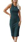 Vestido PRETTYGARDEN 2025 sin mangas ajustado midi verde oscuro talla S