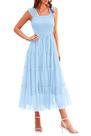Vestido PRETTYGARDEN Azul Claro Midi Sem Mangas com Lastex Pequeno