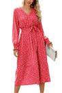 Vestido PRETTYGARDEN B_Red XXL Floral Boho Manga Larga