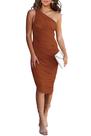 Vestido PRETTYGARDEN Bodycon Caramelo com Um Ombro Franzido Tamanho L