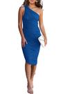 Vestido PRETTYGARDEN Bodycon com Ombro Único Franzido Azul XL