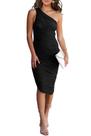 Vestido PRETTYGARDEN Bodycon com Ombro Único Franzido Preto M