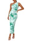 Vestido PRETTYGARDEN Bodycon con Hombro Descubierto y Fruncido Verde Talla L