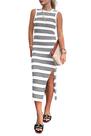 Vestido PRETTYGARDEN Bodycon Midi Listrado Branco Sem Mangas Tamanho S