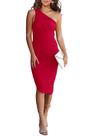 Vestido PRETTYGARDEN Bodycon Vermelho com Ombro Único e Franzido Tam S Vestido PRETTYGARDEN Bodycon Vermelho com Ombro Único e Franzido Tam S